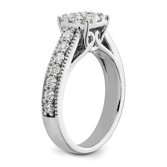 14k White Gold 1 carat Lab Grown Diamond VS/SI+ G+ Complete Cluster Engagement Ring