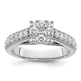 14k White Gold 1 carat Lab Grown Diamond VS/SI+ G+ Complete Cluster Engagement Ring