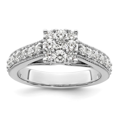 14K White Gold 1 Carat Lab Grown Diamond VS SI+ G+ Complete Cluster Engagement Ring