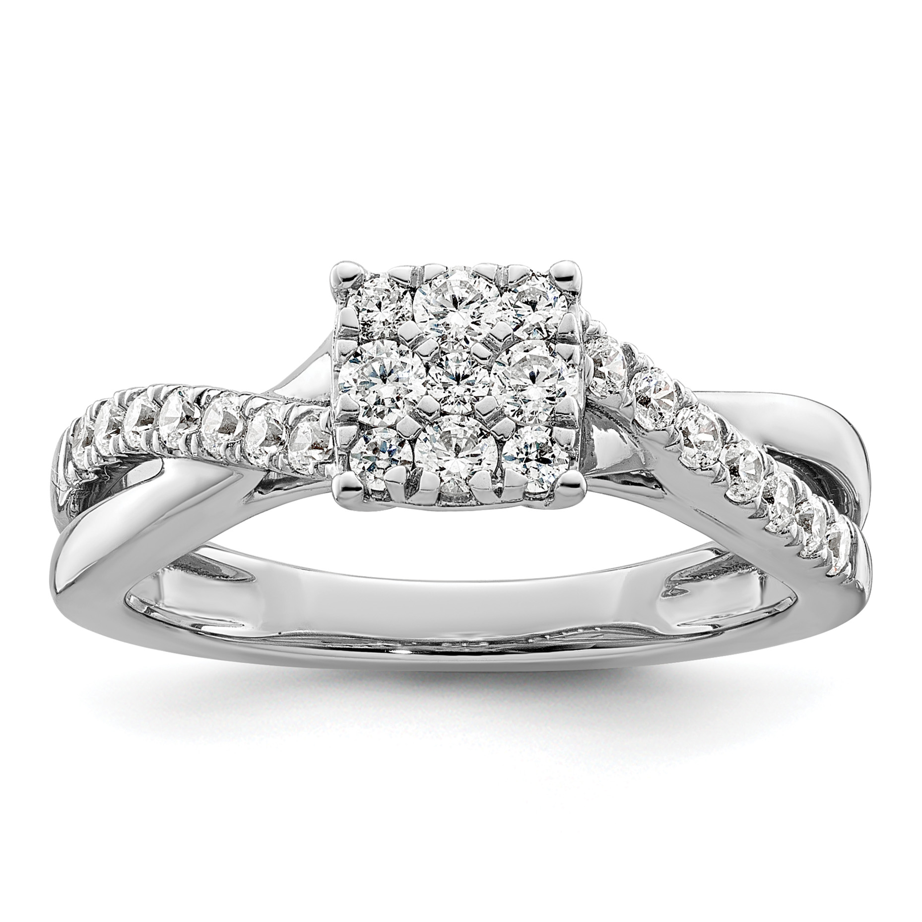 14k White Gold 1/2 carat Lab Grown Diamond VS/SI+ G+ Complete Cluster Engagement Ring (RM8819E-050-WLG)
