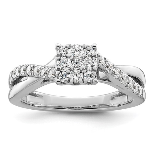 14K White Gold 0.50 Carat Lab Grown Diamond VS SI+ G+ Complete Cluster Engagement Ring