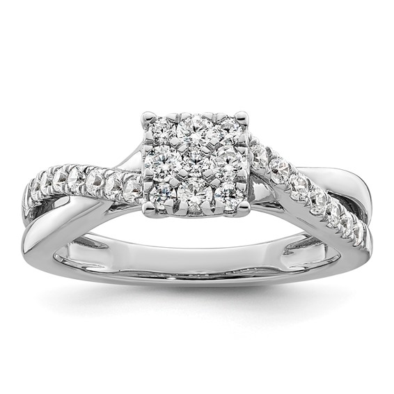 14k White Gold 1/2 carat Lab Grown Diamond VS/SI+ G+ Complete Cluster Engagement Ring
