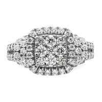 14K White Gold 1.50 Carat Lab Grown Diamond VS SI+ G+ Complete Cluster Engagement Ring view 4