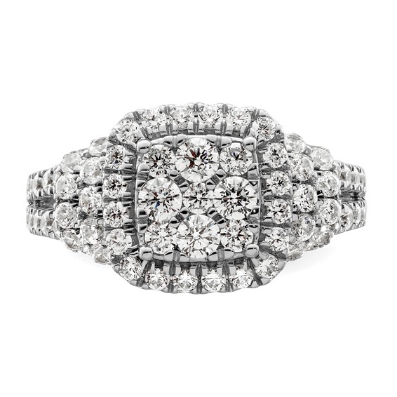 14k White Gold 1 1/2 carat Lab Grown Diamond VS/SI+ G+ Complete Cluster Engagement Ring