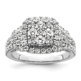 14k White Gold 1 1/2 carat Lab Grown Diamond VS/SI+ G+ Complete Cluster Engagement Ring