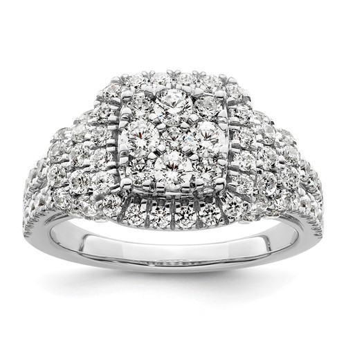 14K White Gold 1.50 Carat Lab Grown Diamond VS SI+ G+ Complete Cluster Engagement Ring