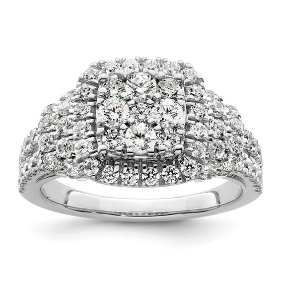 14k White Gold 1 1/2 carat Lab Grown Diamond VS/SI+ G+ Complete Cluster Engagement Ring