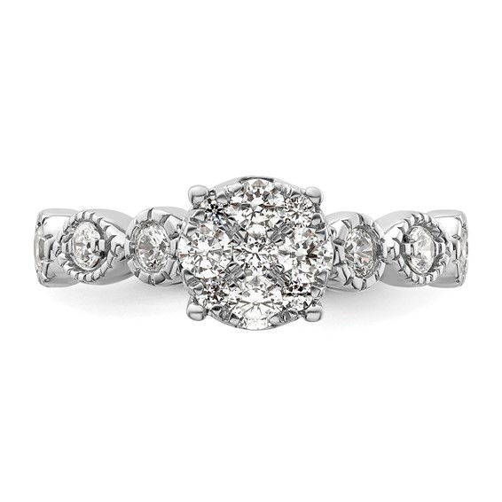 14k White Gold 3/4 carat Lab Grown Diamond VS/SI+ G+ Complete Cluster Engagement Ring