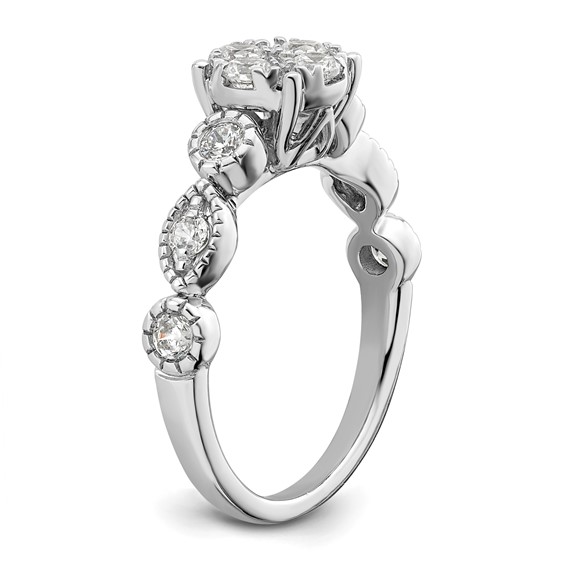 14k White Gold 3/4 carat Lab Grown Diamond VS/SI+ G+ Complete Cluster Engagement Ring