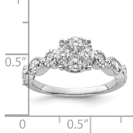 14k White Gold 3/4 carat Lab Grown Diamond VS/SI+ G+ Complete Cluster Engagement Ring