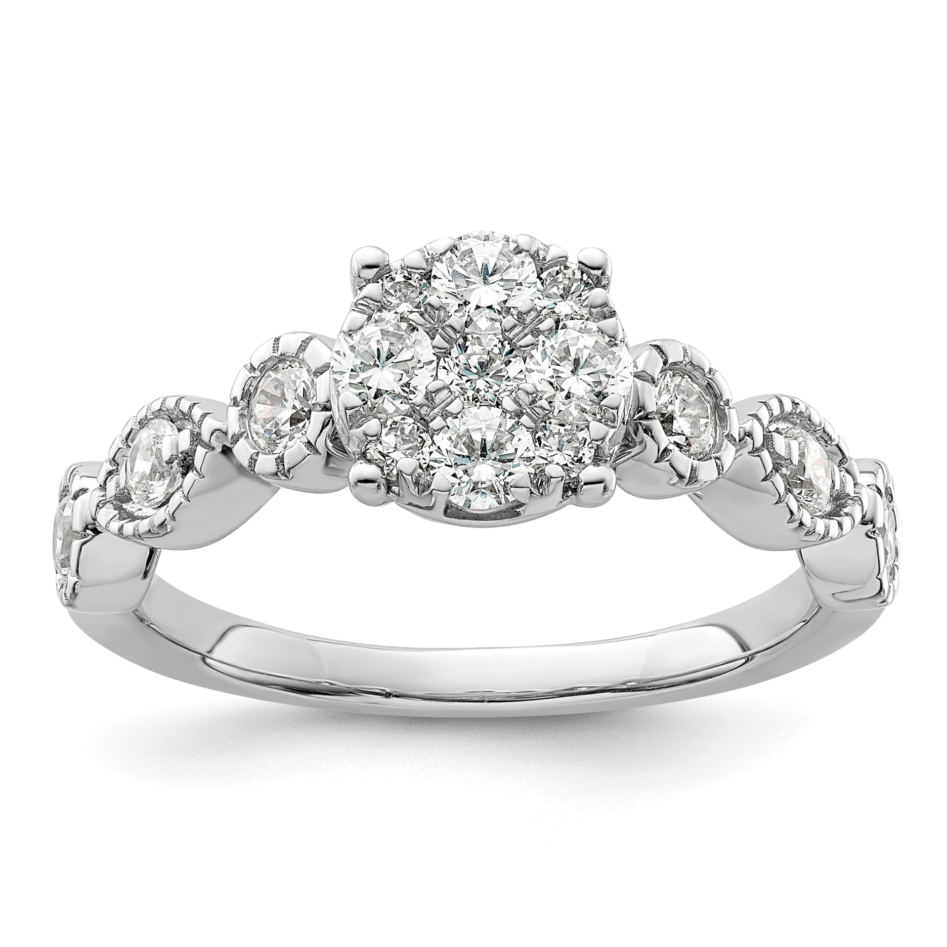 14k White Gold 3/4 carat Lab Grown Diamond VS/SI+ G+ Complete Cluster Engagement Ring (RM8826E-075-WLG)