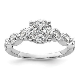 14k White Gold 3/4 carat Lab Grown Diamond VS/SI+ G+ Complete Cluster Engagement Ring
