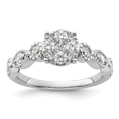 14K White Gold 0.75 Carat Lab Grown Diamond VS SI+ G+ Complete Cluster Engagement Ring