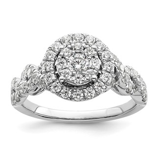 14k White Gold 1 carat Lab Grown Diamond VS/SI+ G+ Complete Cluster Engagement Ring