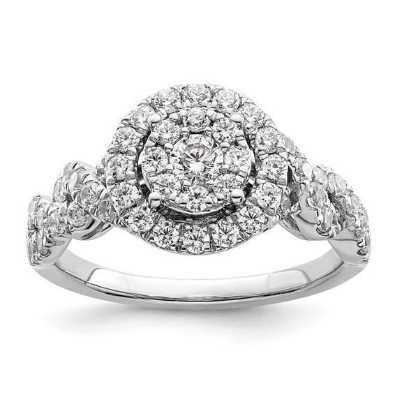 14k White Gold 1 carat Lab Grown Diamond VS/SI+ G+ Complete Cluster Engagement Ring