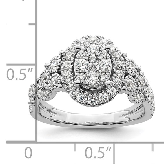 14k White Gold 1 carat Lab Grown Diamond VS/SI+ G+ Complete Cluster Engagement Ring