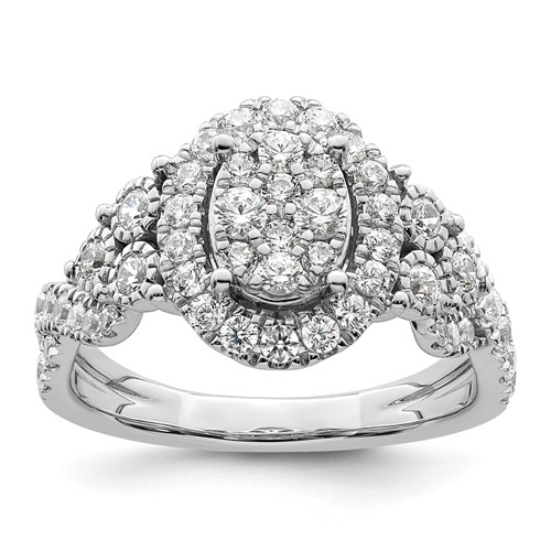 14K White Gold 1 Carat Lab Grown Diamond VS SI+ G+ Complete Cluster Engagement Ring