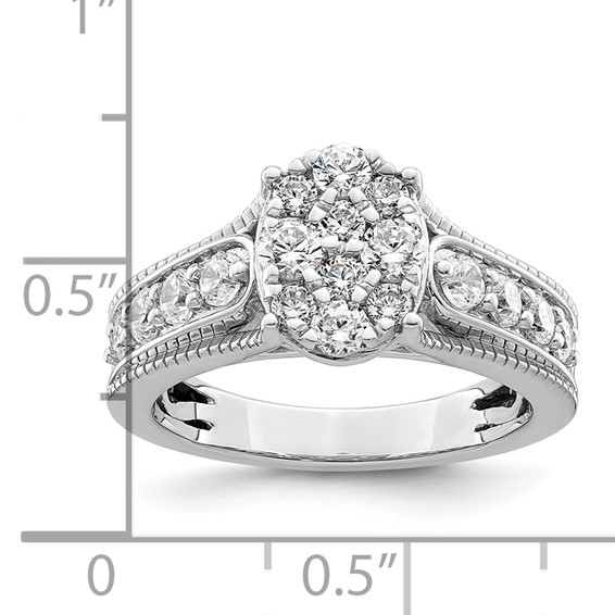 14k White Gold 1 carat Lab Grown Diamond VS/SI+ G+ Complete Cluster Engagement Ring