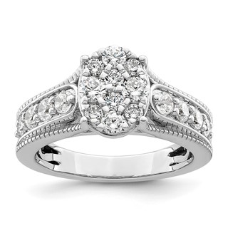 14k White Gold 1 carat Lab Grown Diamond VS/SI+ G+ Complete Cluster Engagement Ring