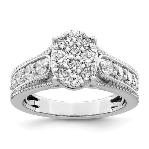 14K White Gold 1 Carat Lab Grown Diamond VS SI+ G+ Complete Cluster Engagement Ring