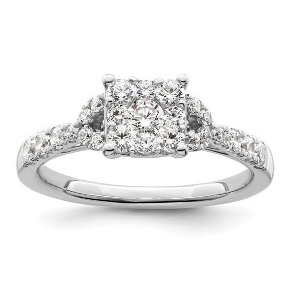 14k White Gold 3/4 carat Lab Grown Diamond VS/SI+ G+ Complete Cluster Engagement Ring