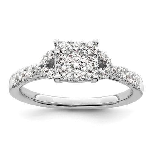 14K White Gold 0.75 Carat Lab Grown Diamond VS SI+ G+ Complete Cluster Engagement Ring