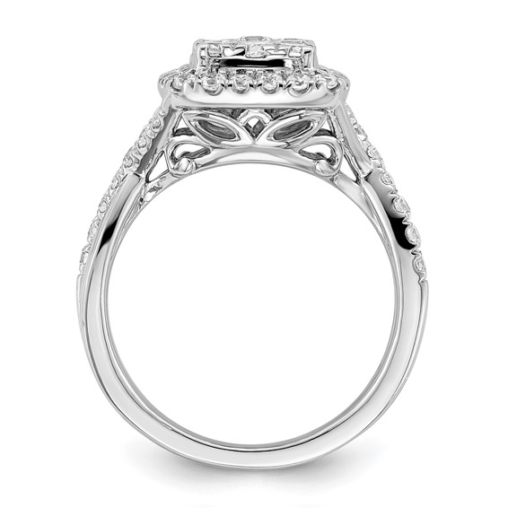 14k White Gold 1 carat Lab Grown Diamond VS/SI+ G+ Complete Cluster Engagement Ring