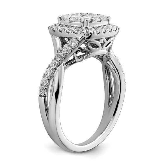 14k White Gold 1 carat Lab Grown Diamond VS/SI+ G+ Complete Cluster Engagement Ring