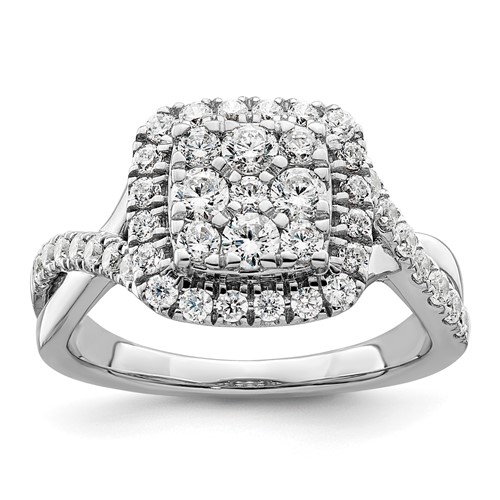 14K White Gold 1 Carat Lab Grown Diamond VS SI+ G+ Complete Cluster Engagement Ring