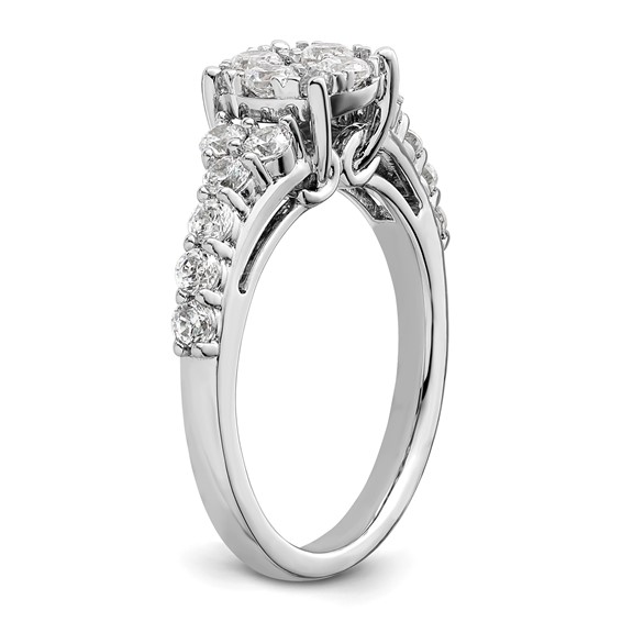 14k White Gold 1 carat Lab Grown Diamond VS/SI+ G+ Complete Cluster Engagement Ring