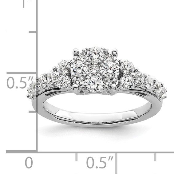 14k White Gold 1 carat Lab Grown Diamond VS/SI+ G+ Complete Cluster Engagement Ring