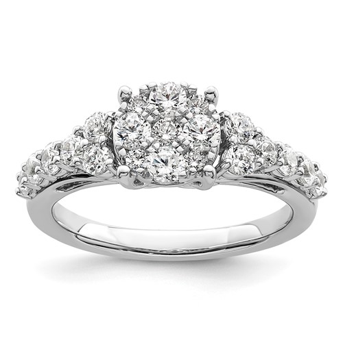 14K White Gold 1 Carat Lab Grown Diamond VS SI+ G+ Complete Cluster Engagement Ring