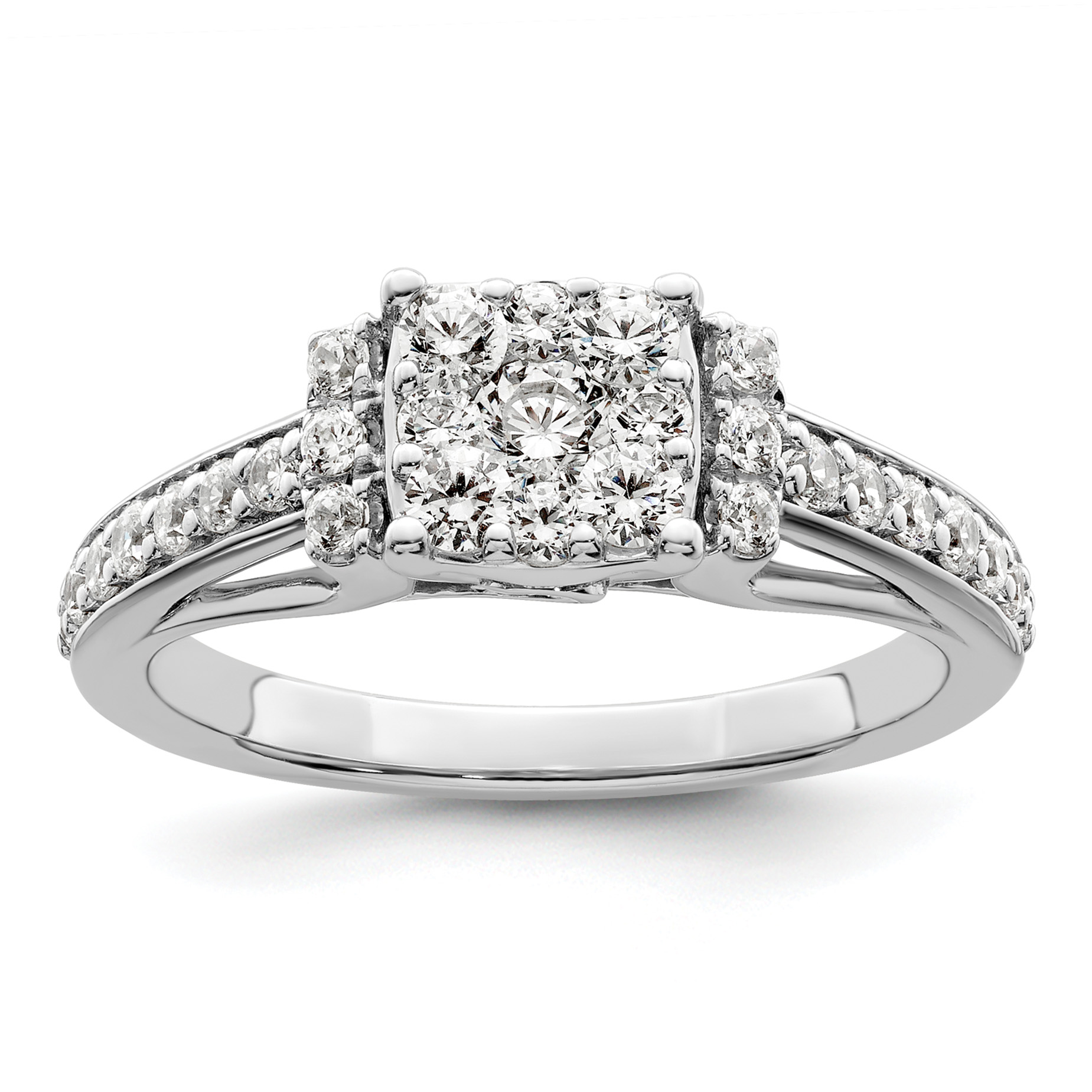 14k White Gold 3/4 carat Lab Grown Diamond VS/SI+ G+ Complete Cluster Engagement Ring (RM8838E-075-WLG)