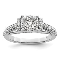 14K White Gold 0.75 Carat Lab Grown Diamond VS SI+ G+ Complete Cluster Engagement Ring view 1