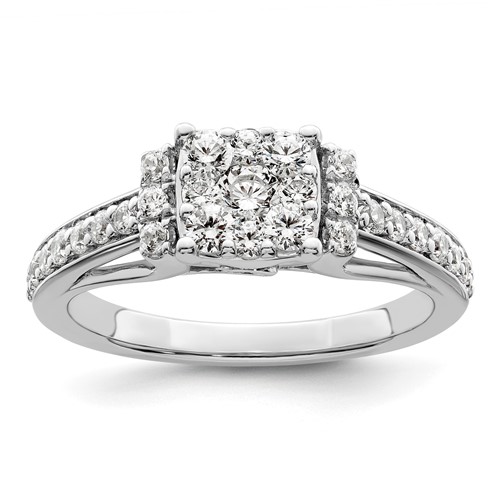 14K White Gold 0.75 Carat Lab Grown Diamond VS SI+ G+ Complete Cluster Engagement Ring
