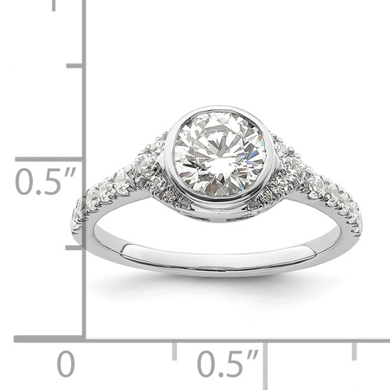 14k White Gold Halo (Holds 1 carat (6.5mm) Round Center Bezel) 3/8 carat Diamond Semi-Mount Engagement Ring
