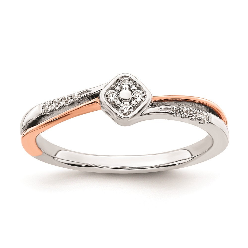 First Promise 14k White and Rose Gold Square Cluster 1/10 carat Round Diamond Complete Promise/Engagement Ring