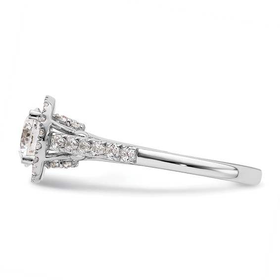 14K White Gold Halo Plus (Holds 1 carat (6.5mm) Round Center) 1/2 carat Diamond Semi-mount Engagement Ring