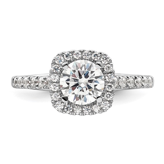 14K White Gold Halo Plus (Holds 1 carat (6.5mm) Round Center) 1/2 carat Diamond Semi-mount Engagement Ring