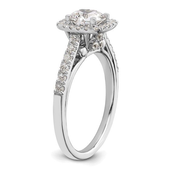 14K White Gold Halo Plus (Holds 1 carat (6.5mm) Round Center) 1/2 carat Diamond Semi-mount Engagement Ring
