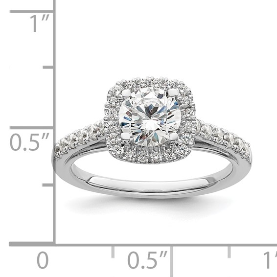 14K White Gold Halo Plus (Holds 1 carat (6.5mm) Round Center) 1/2 carat Diamond Semi-mount Engagement Ring