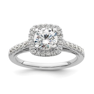14K White Gold Halo Plus (Holds 1 carat (6.5mm) Round Center) 1/2 carat Diamond Semi-mount Engagement Ring