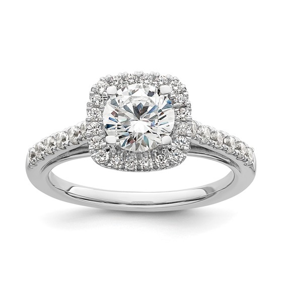 14K White Gold Halo Plus (Holds 1 carat (6.5mm) Round Center) 1/2 carat Diamond Semi-mount Engagement Ring