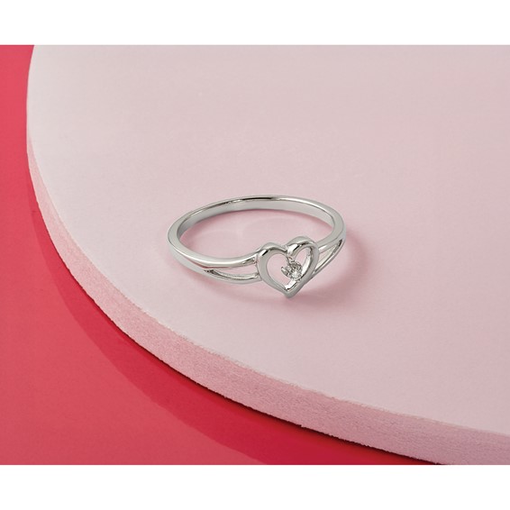 First Promise 14k White Gold Heart .01 carat Round Diamond Complete Promise/Engagement Ring