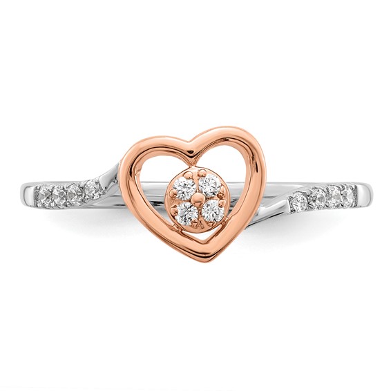 First Promise 14k White and Rose Gold Heart Cluster 1/10 carat Diamond Complete Promise/Engagement Ring