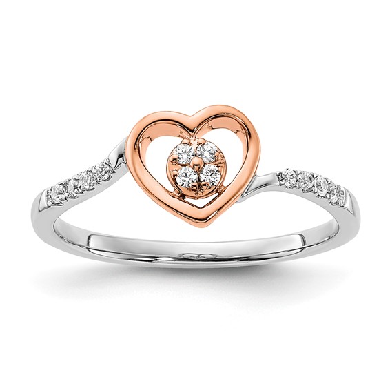 First Promise 14k White and Rose Gold Heart Cluster 1/10 carat Diamond Complete Promise/Engagement Ring