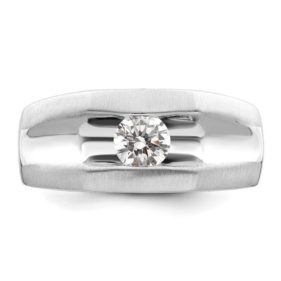 14K White Gold Polished (Holds 1/2 carat (5.0mm) Round) Men's Ring Mounting