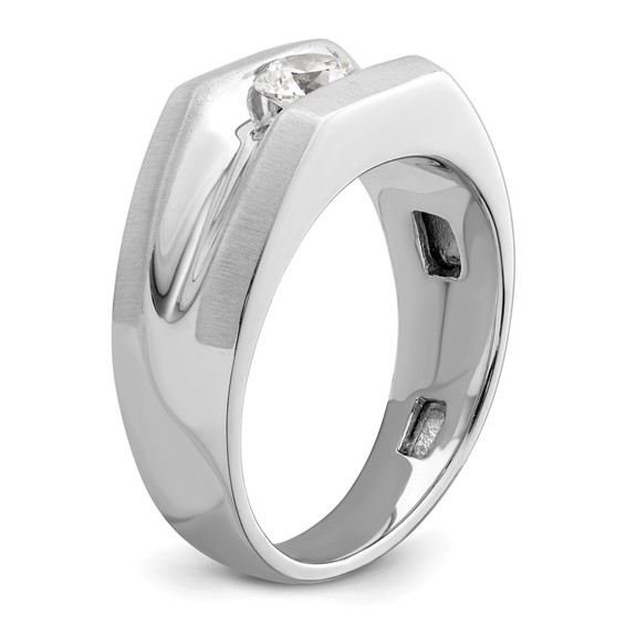 14K White Gold Polished (Holds 1/2 carat (5.0mm) Round) Men's Ring Mounting