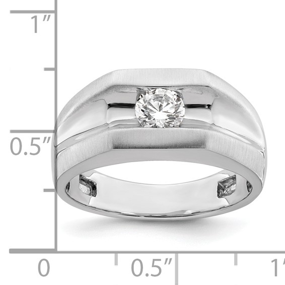 14K White Gold Polished (Holds 1/2 carat (5.0mm) Round) Men's Ring Mounting