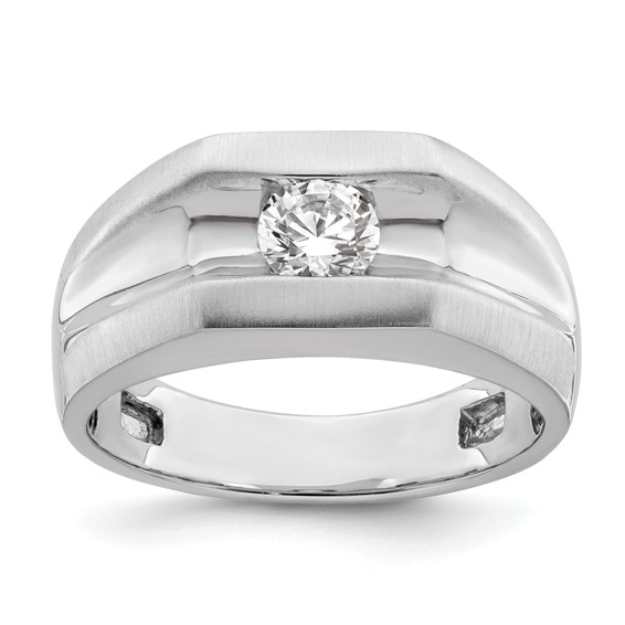 14K White Gold Polished (Holds 1/2 carat (5.0mm) Round) Men's Ring Mounting